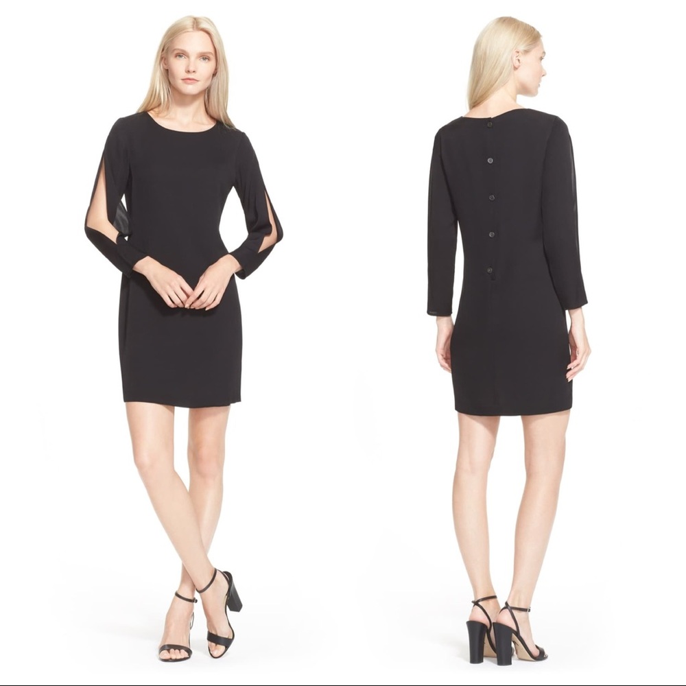 Theory Grainne Black 100% Silk Split Sleeve Shift Dress Size 6